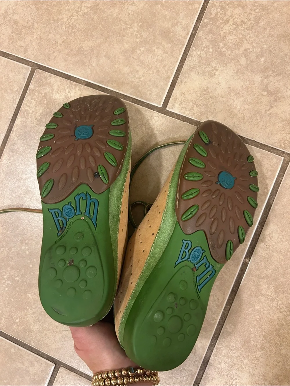 Born  Hawkeye Green/Tan Leather Lace-Up Sneakers